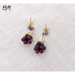 Grape Purple Bead Cluster Earrings - Vintage